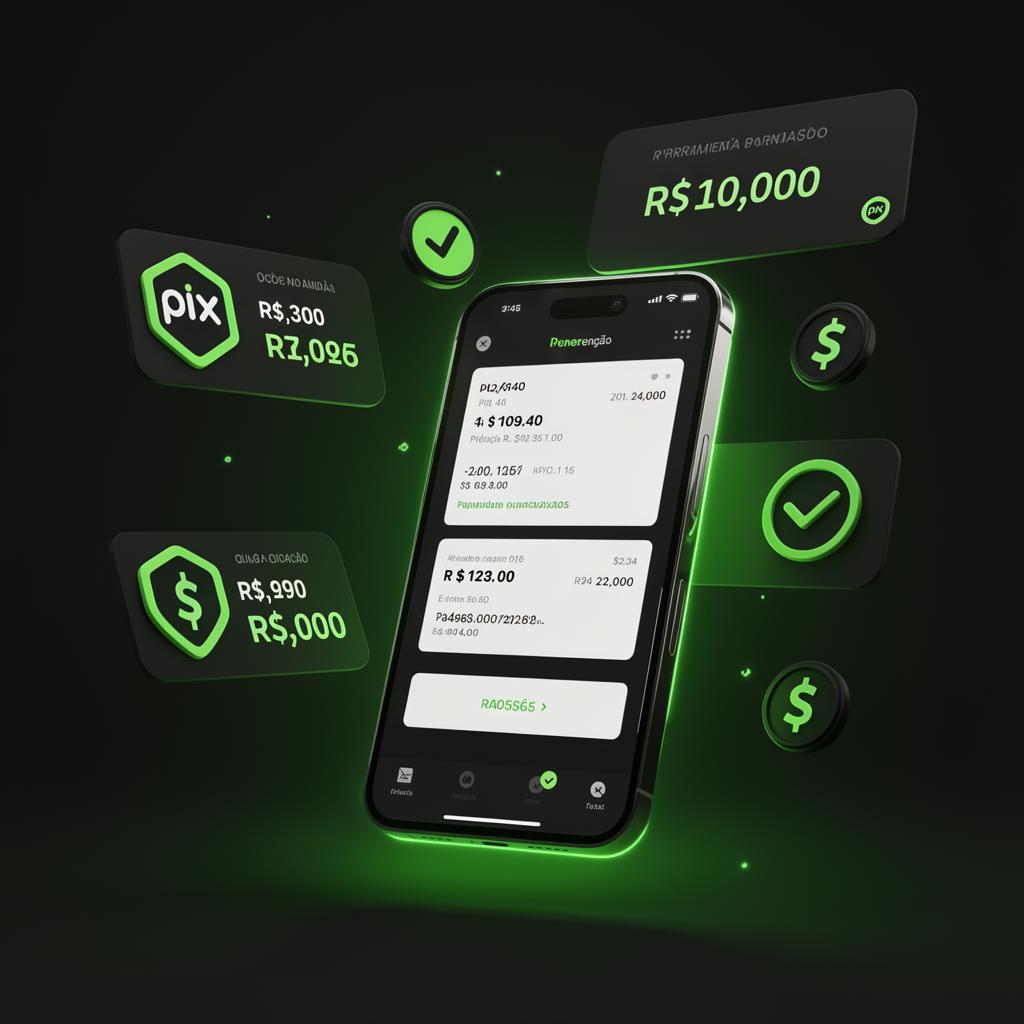 Celular mostrando ganhos online com Pix e prints de resultados